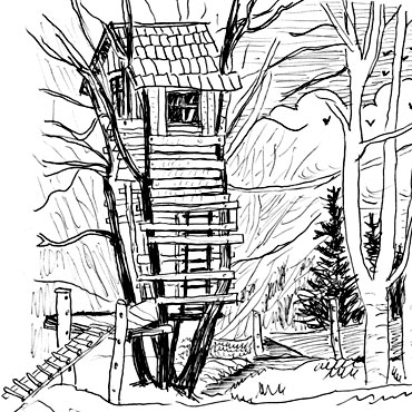 Dessin d'une cabane dans les arbres