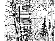 dessin d'une maisonnette dans les branches